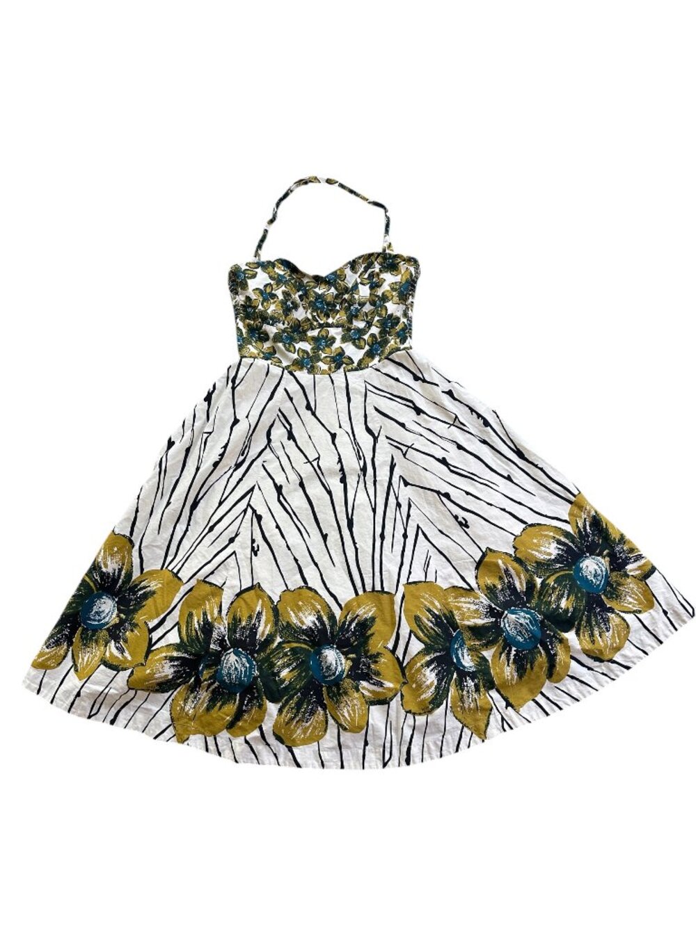 Anthropologie Girls From Savoy Floral Halter Dress Size 14P Petite Vintage Retro - Picture 2 of 16